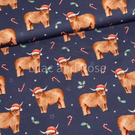 Cotton Jersey - Christmas Highland Cows