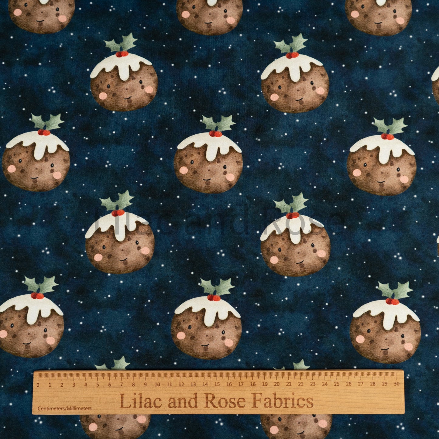 Cotton Jersey - Christmas Puddings in Navy