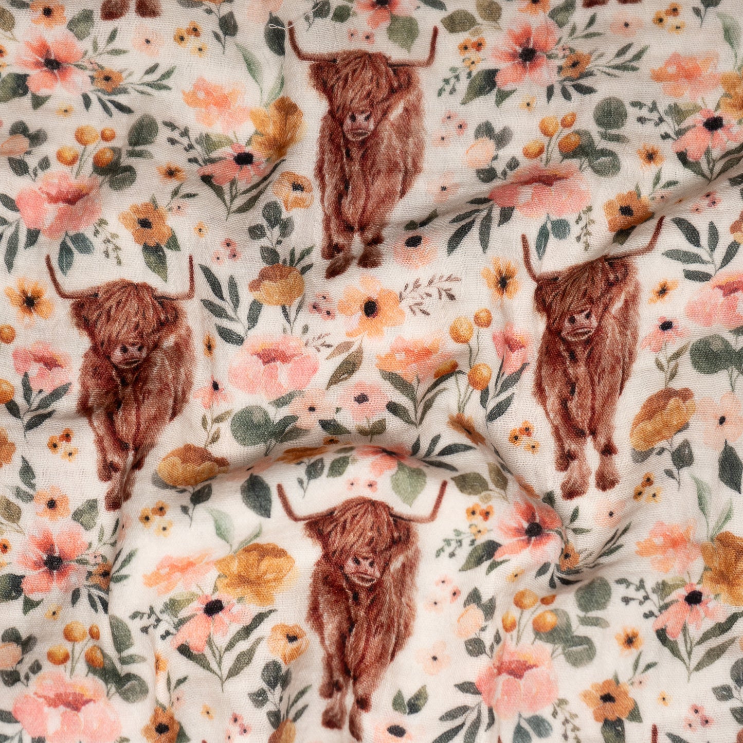 Cotton Muslin - Highland Cow Floral