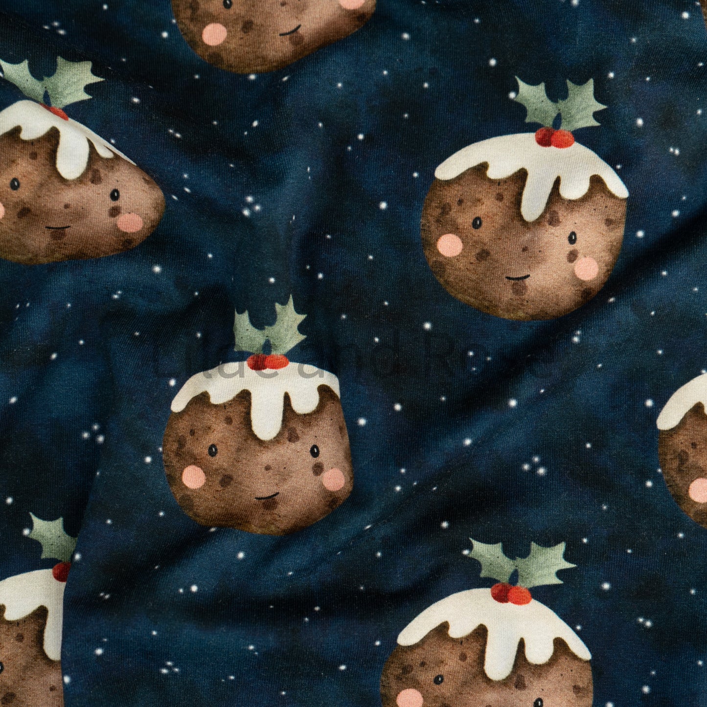 Cotton Jersey - Christmas Puddings in Navy