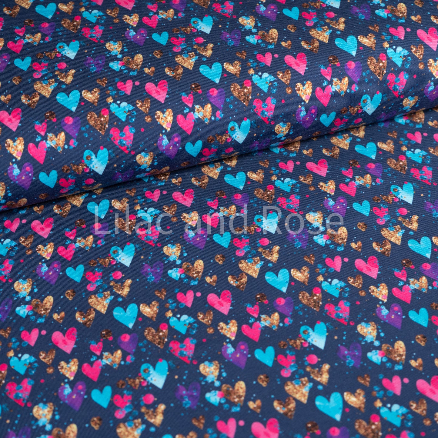 Cotton Jersey - Glitter Hearts - Navy