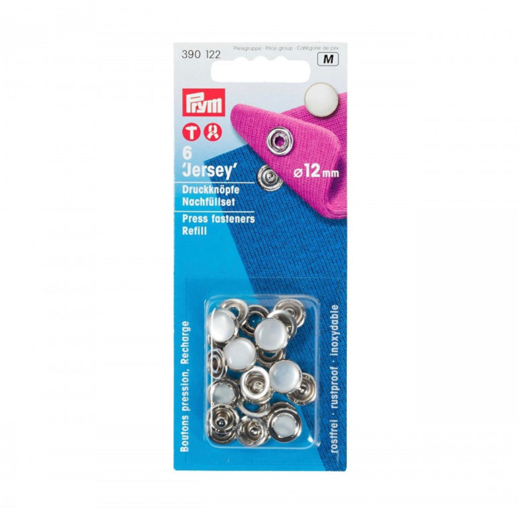 Prym Metal Jersey Fasteners - Pearl 12mm Refill - 6 Pack