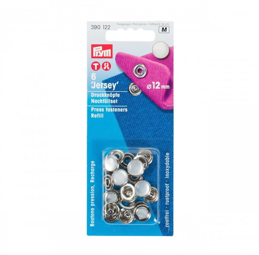 Prym Metal Jersey Fasteners - Pearl 12mm Refill - 6 Pack