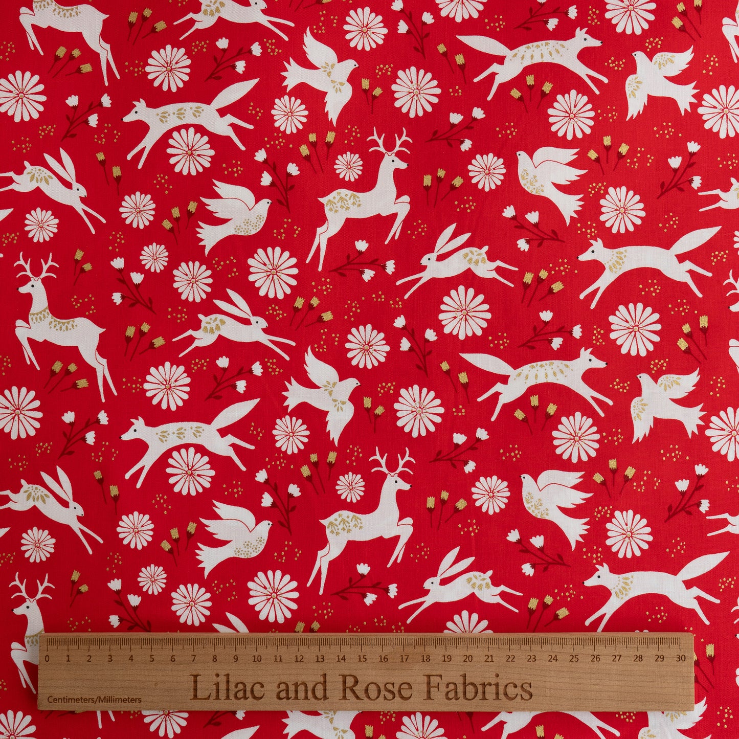 100% Cotton - Red Winter Animals by Dashwood Studios