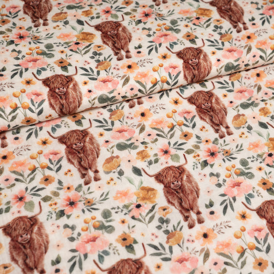 Cotton Muslin - Highland Cow Floral