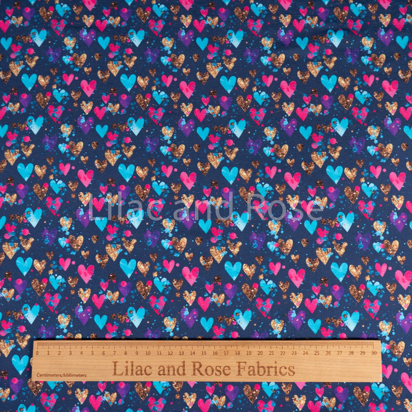 Cotton Jersey - Glitter Hearts - Navy