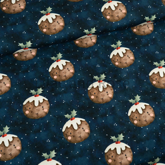 Cotton Jersey - Christmas Puddings in Navy