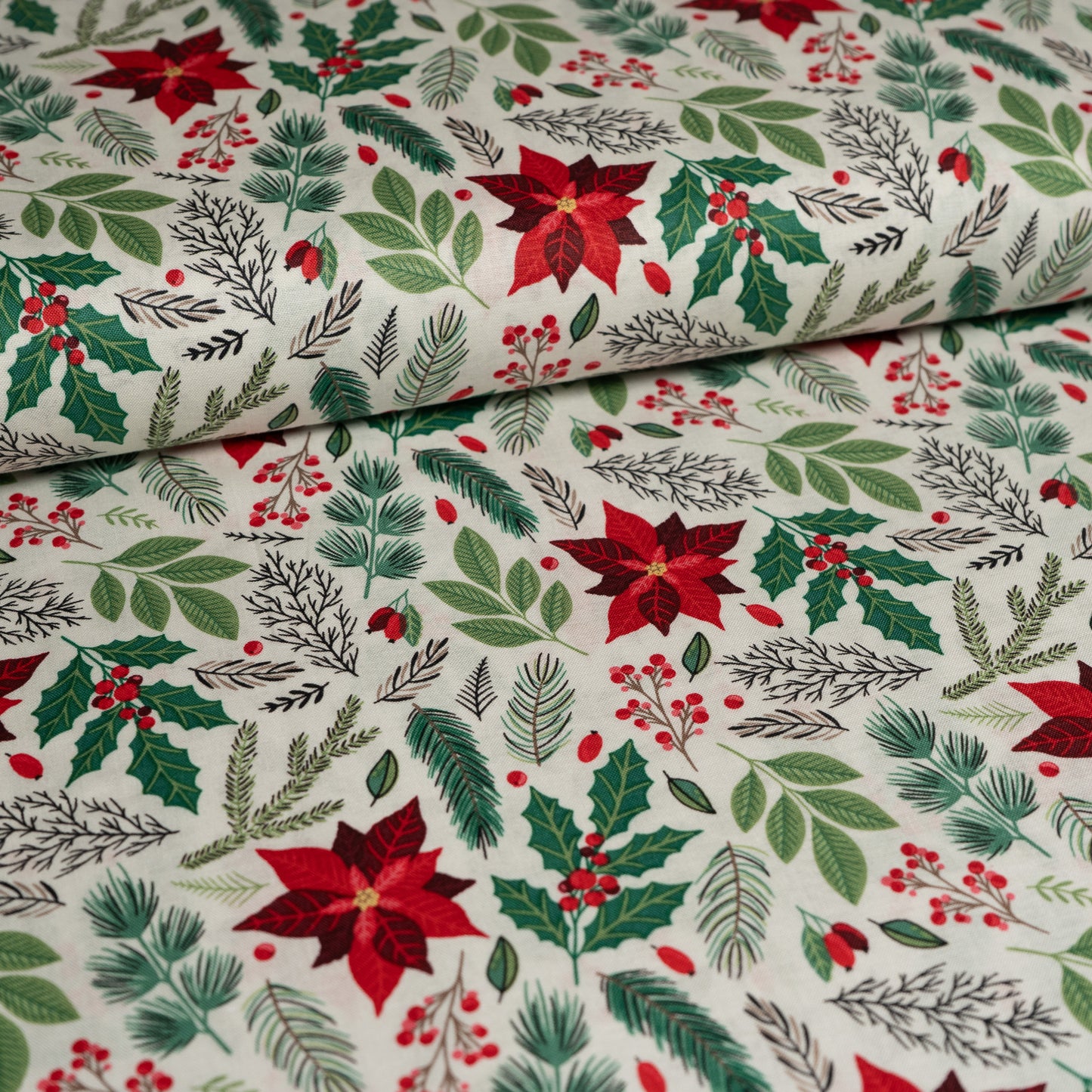 100% Cotton - Christmas Poinsettia Floral