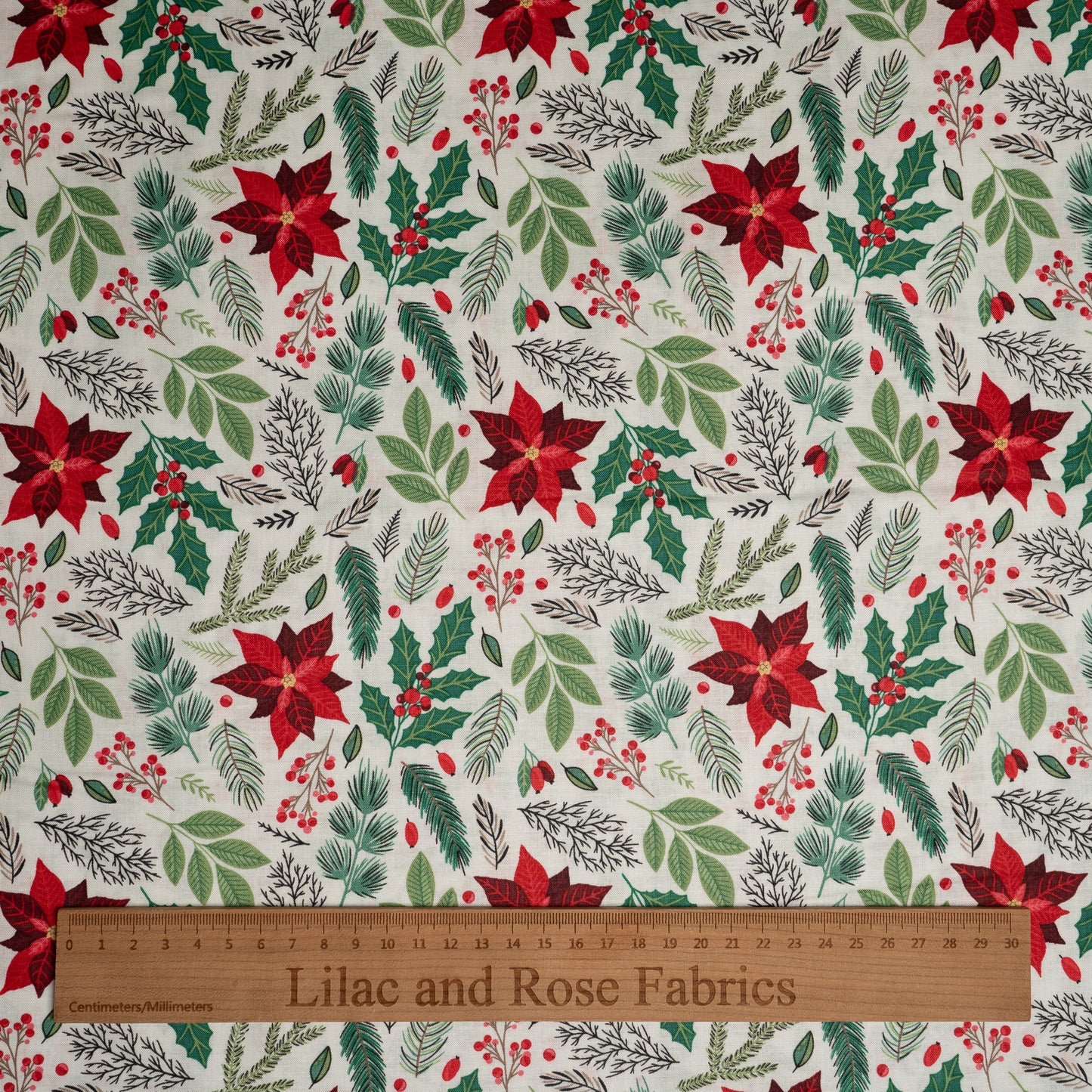 100% Cotton - Christmas Poinsettia Floral