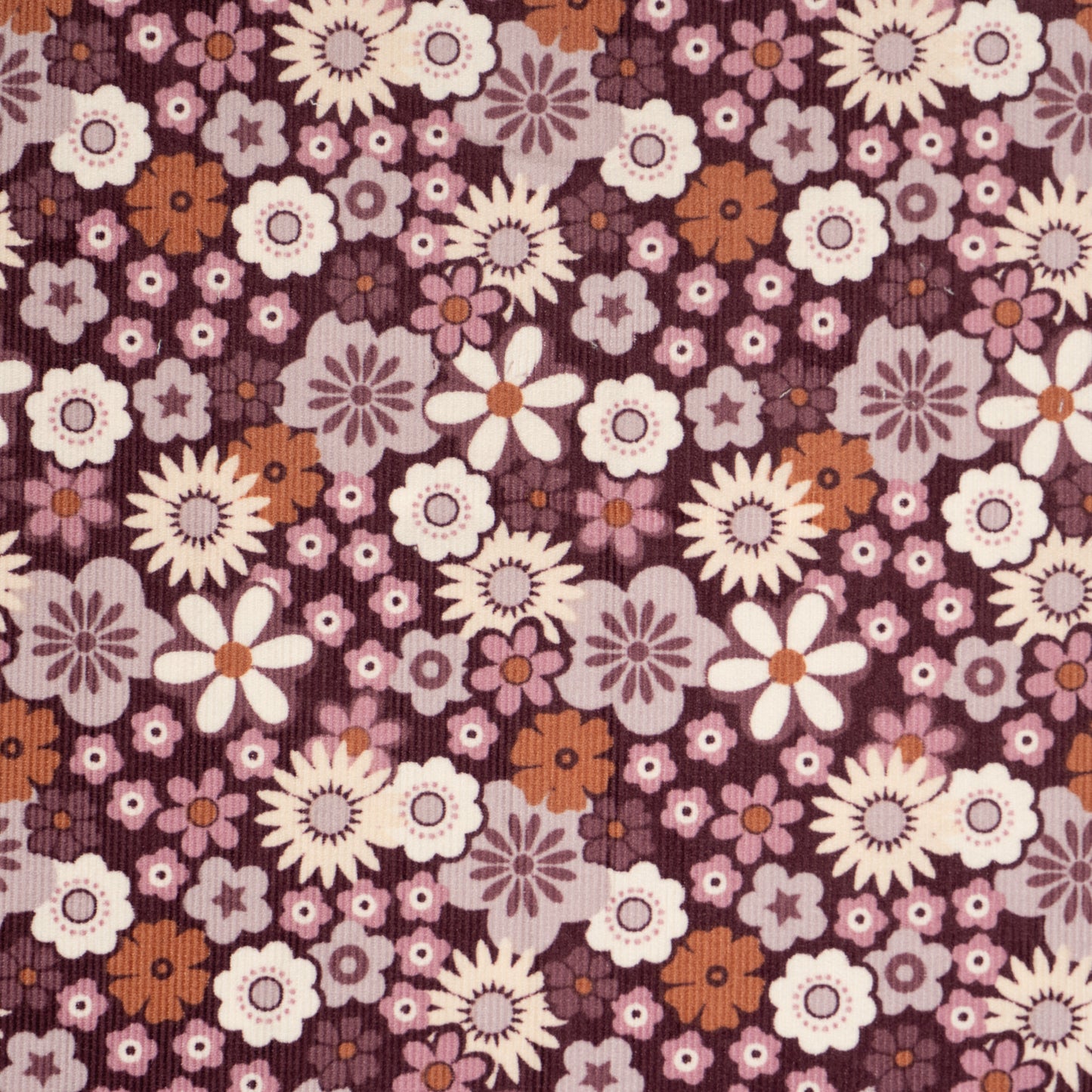 21 Wale Needlecord - Plum and Cream Floral