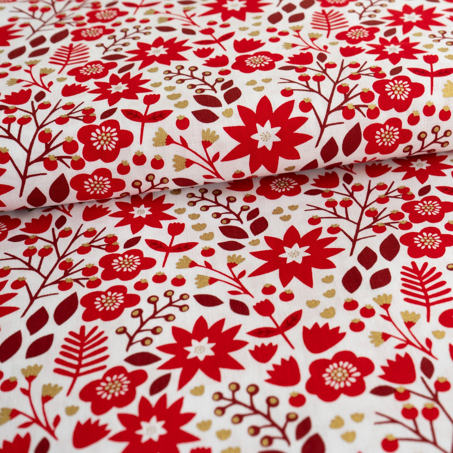 100% Cotton - Red Winter Floral by Dashwood Studios