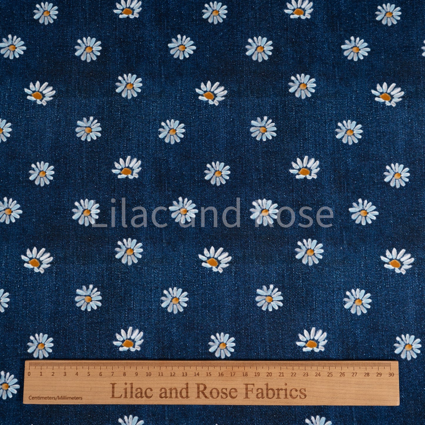 Cotton Jersey - Navy Denim Daisies