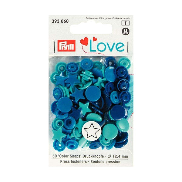 Prym Colour Snaps 12.4mm - Mixed Colours 30 Pack - Hearts and Stars