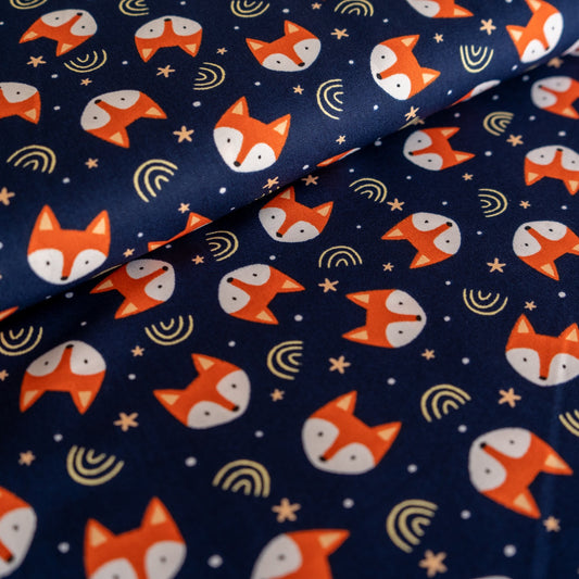 100% Cotton - Blue Foxes