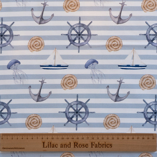 100% Cotton Canvas - Nautical Blue Stripe