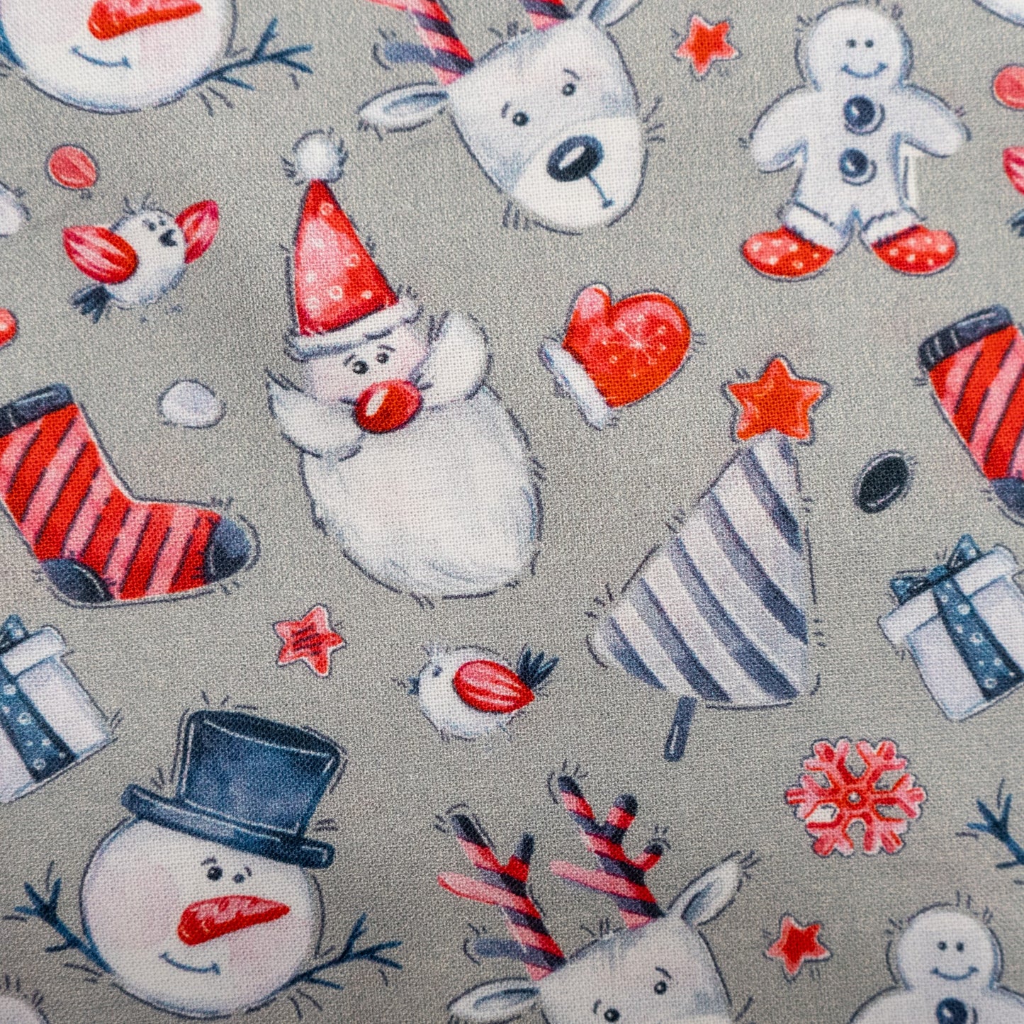 100% Cotton - Christmas Crowd Silver