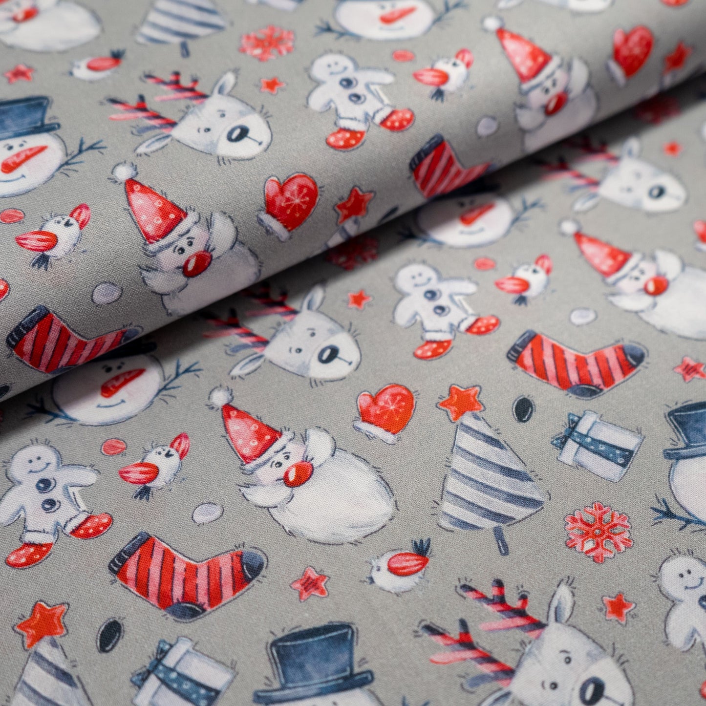 100% Cotton - Christmas Crowd Silver