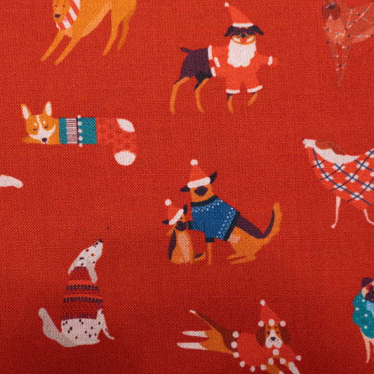 100% Cotton - Christmas Dogs in Red