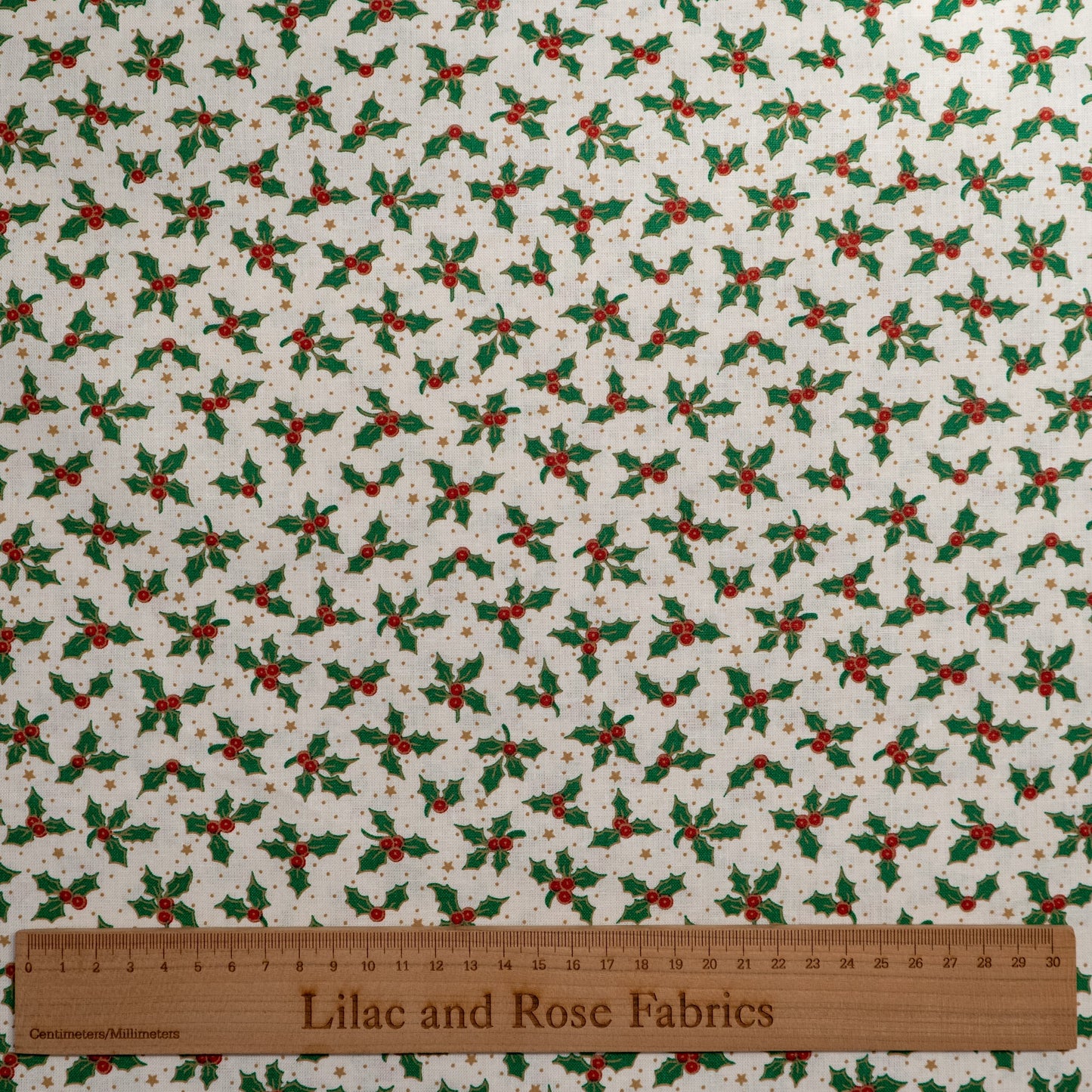 100% Cotton - Christmas Holly on Cream