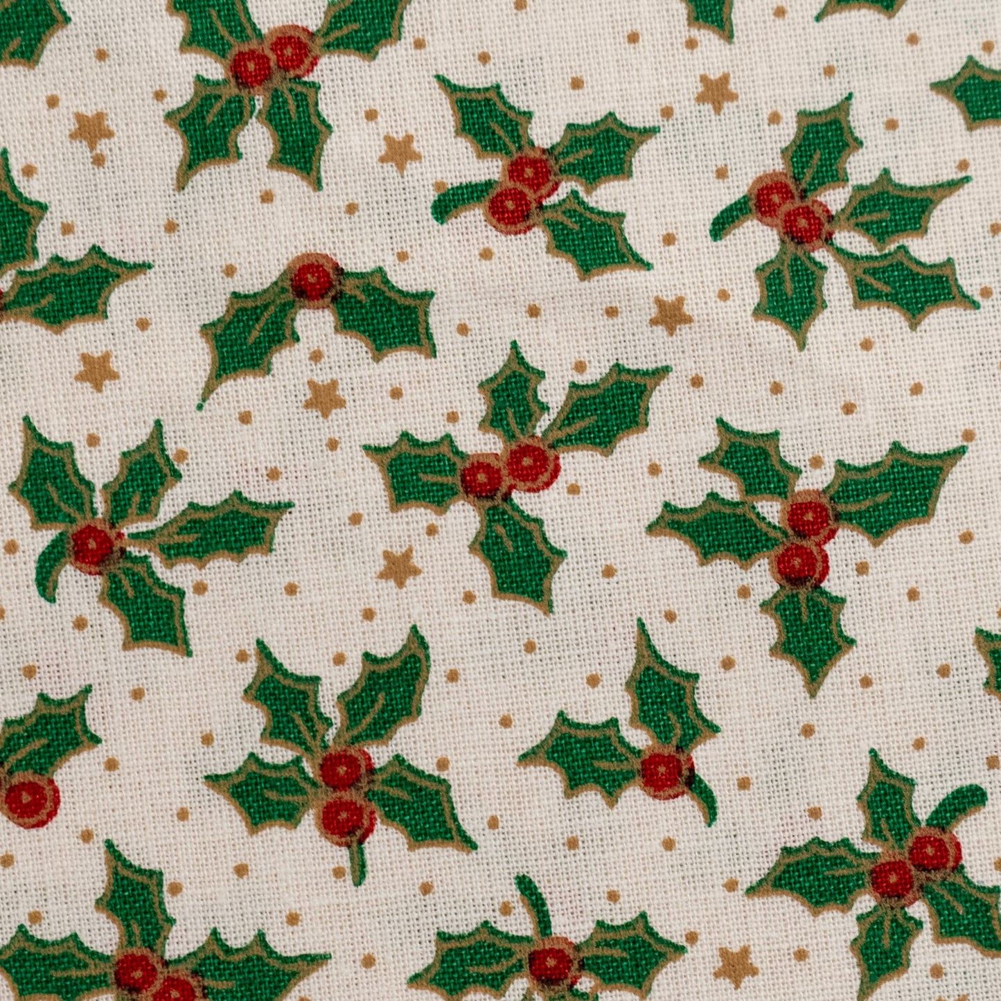 100% Cotton - Christmas Holly on Cream