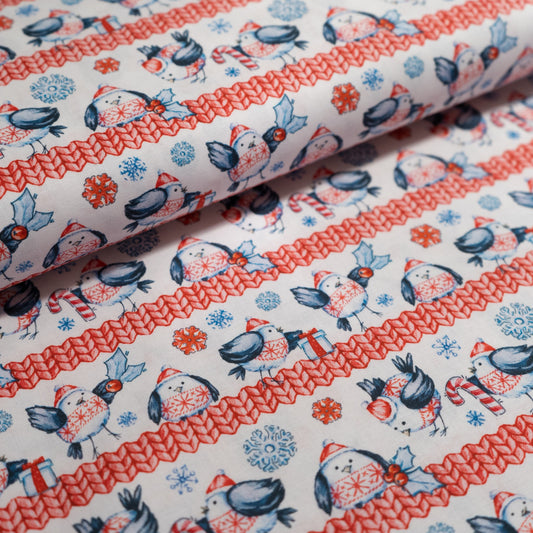 100% Cotton - Red and White Robins