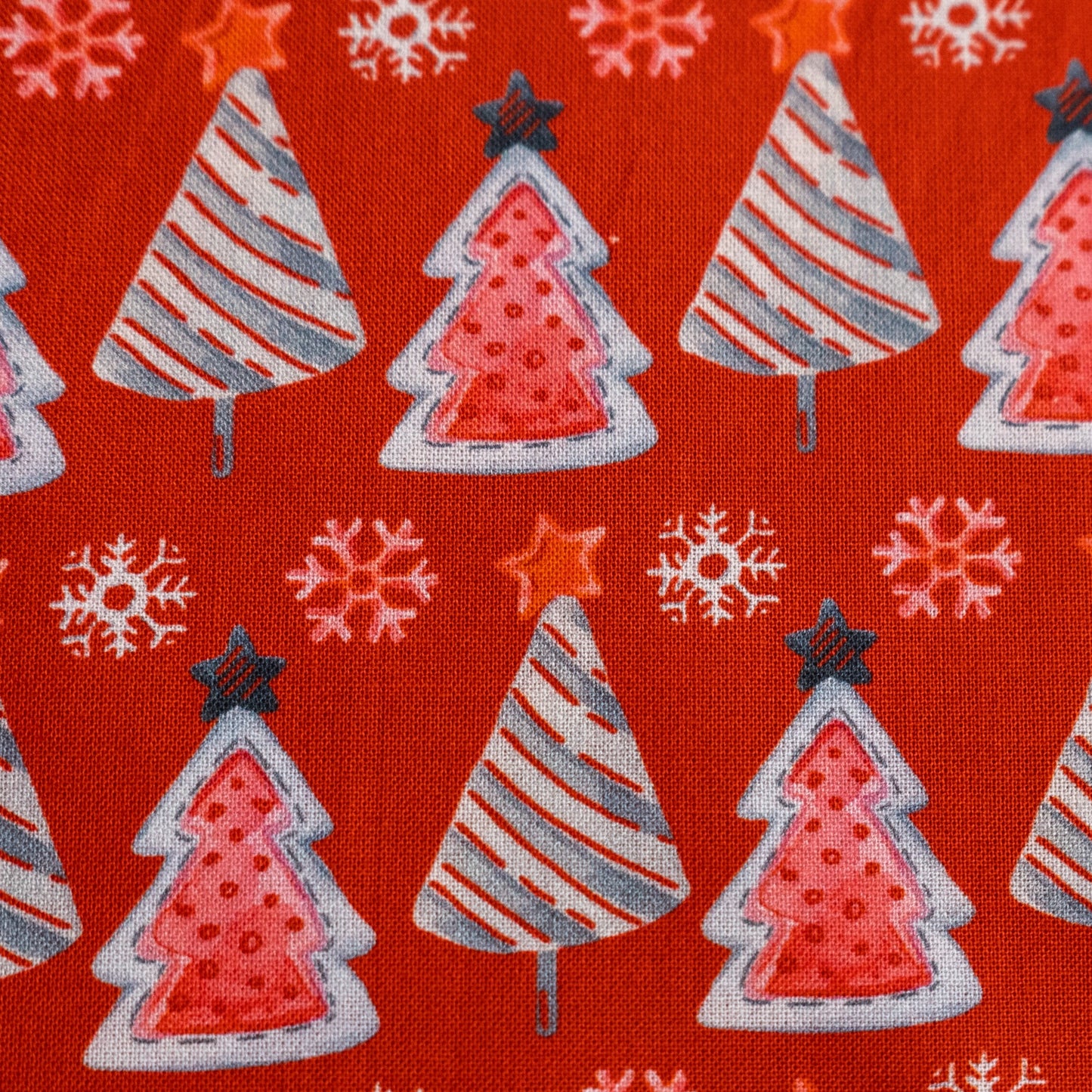 100% Cotton - Red Christmas Trees