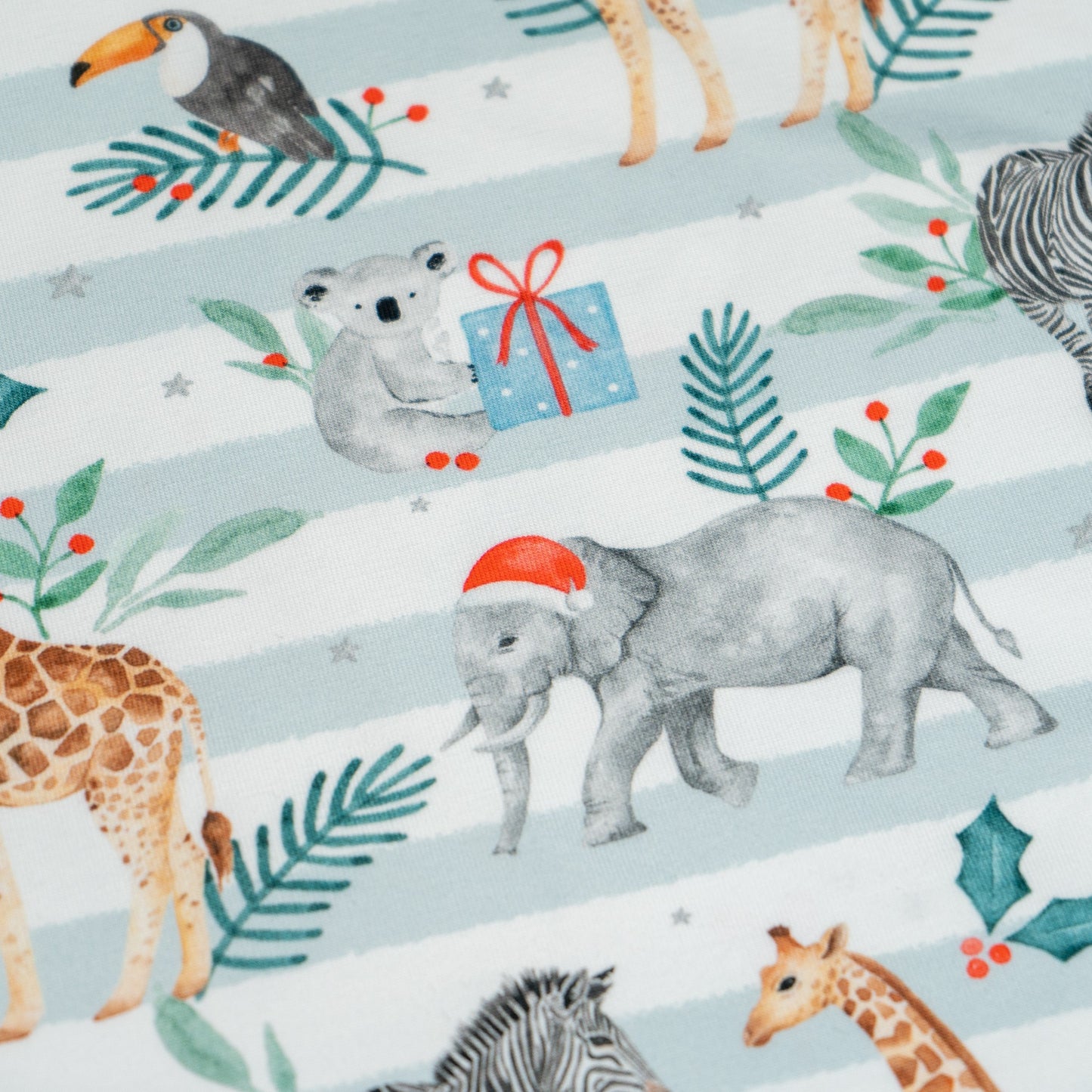 Cotton Jersey - Christmas Safari in Mint Stripes (Exclusive)