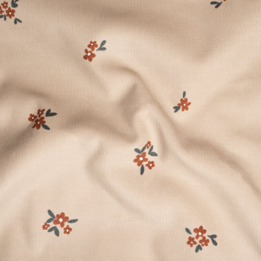 21 Wale Needlecord -  Beige Flowers