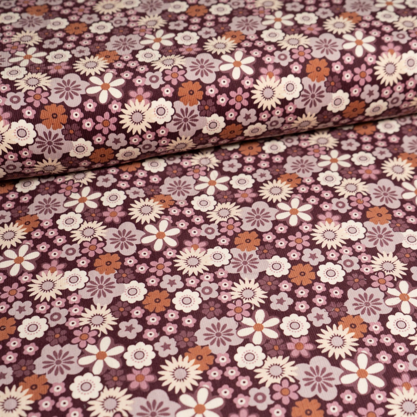 21 Wale Needlecord - Plum and Cream Floral