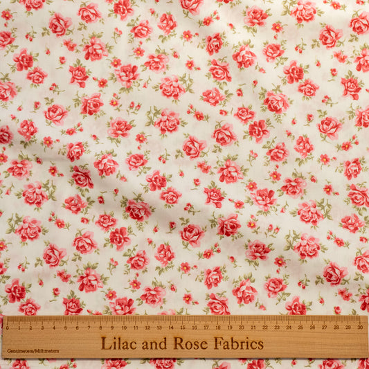 100% Cotton - Pink Roses on Ivory