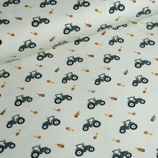 Remnant 38cm - Organic Cotton Jersey - Tractors on Cream