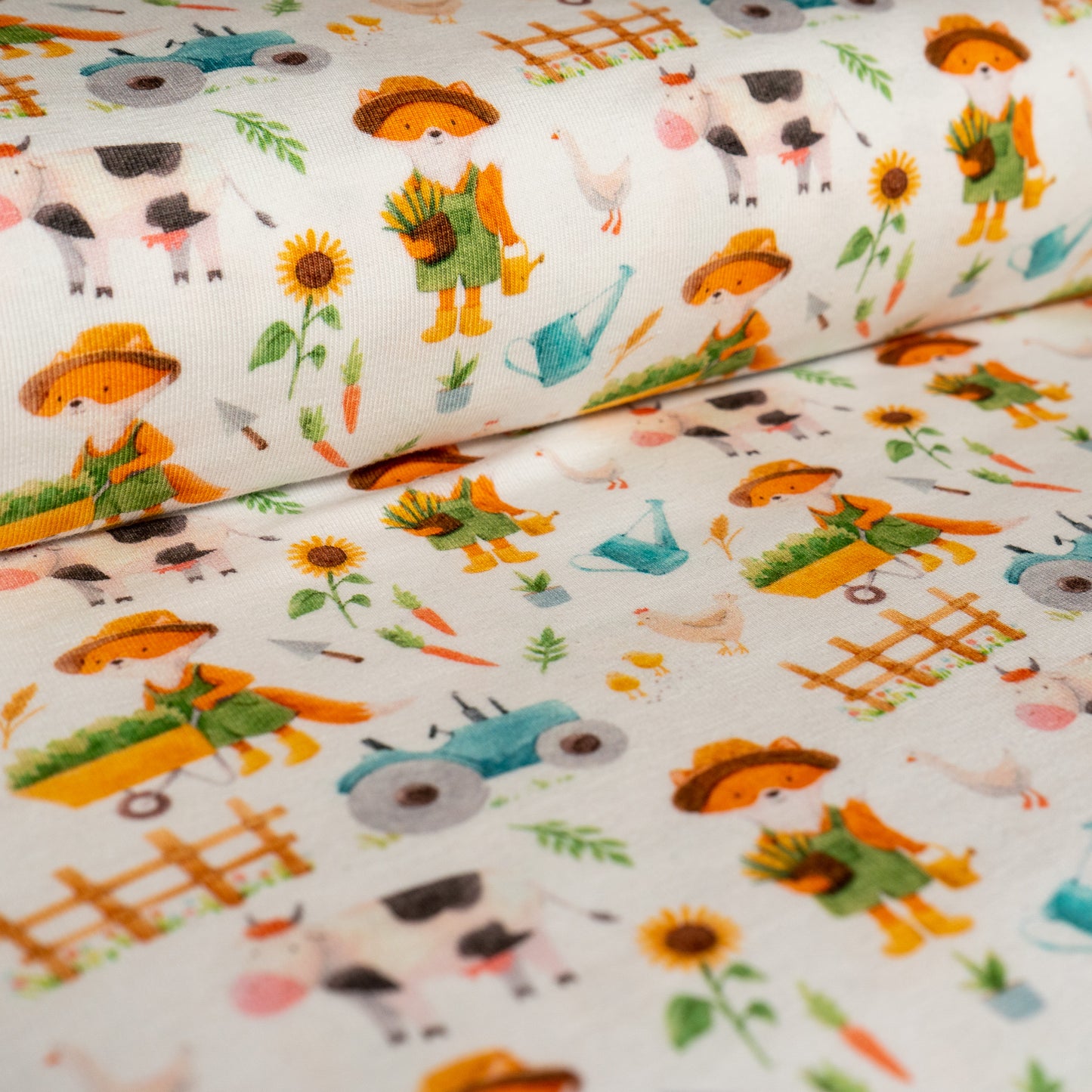 Organic Cotton Jersey - Farm Print and Foxes