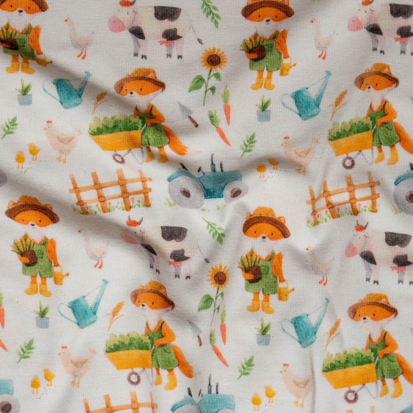 Organic Cotton Jersey - Farm Print and Foxes