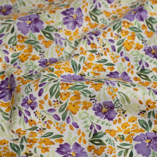 100% Cotton Lawn - Purple and Yellow Watercolour Floral