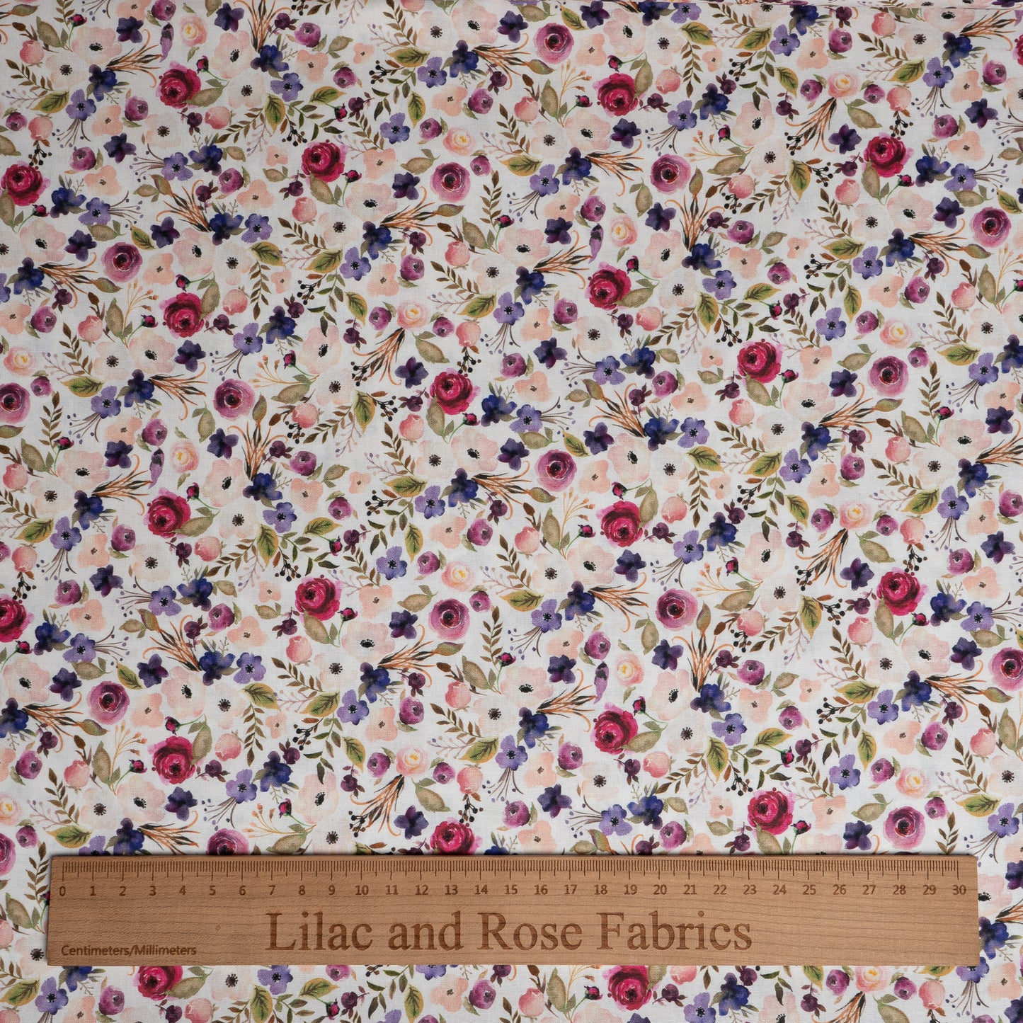 100% Cotton - Ditsy Floral - Pink and Purple