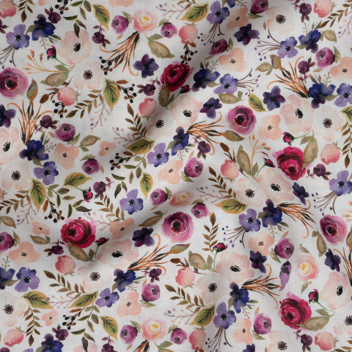 100% Cotton - Ditsy Floral - Pink and Purple