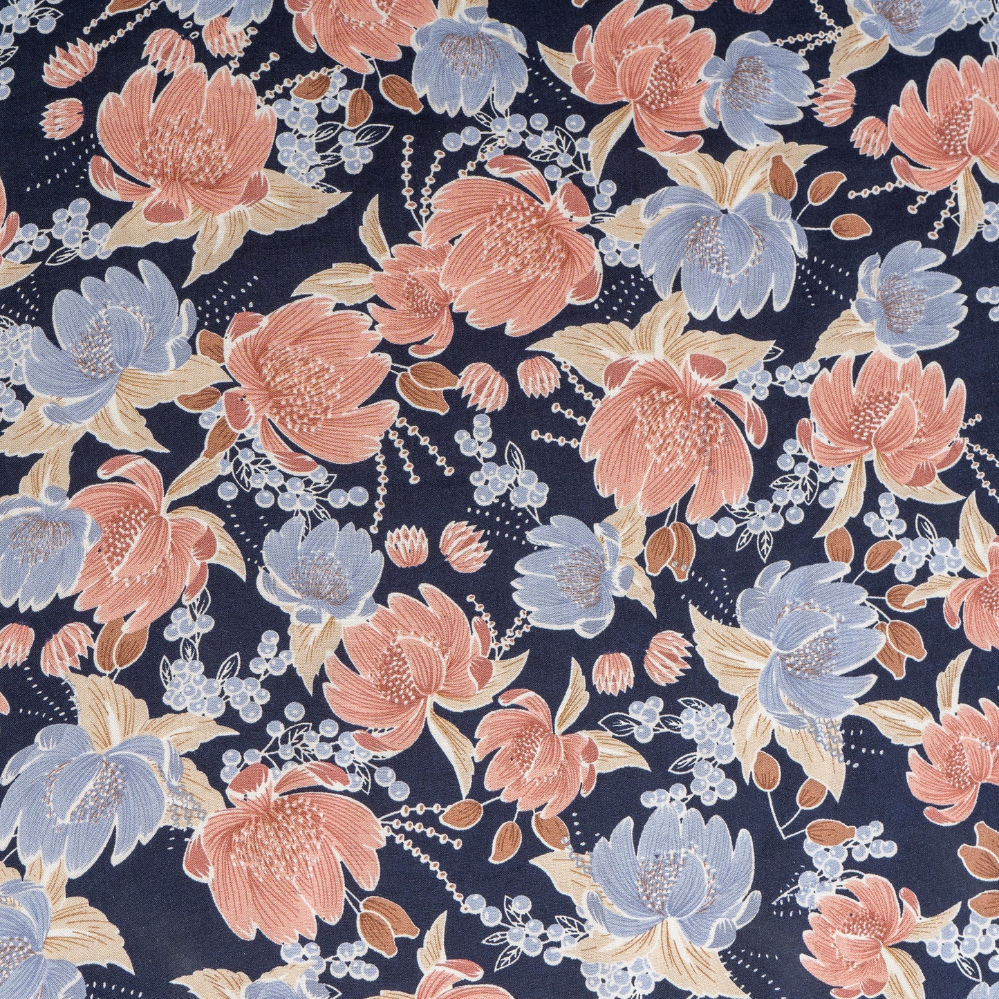 Viscose Poplin - Blue and Blush Pink Floral