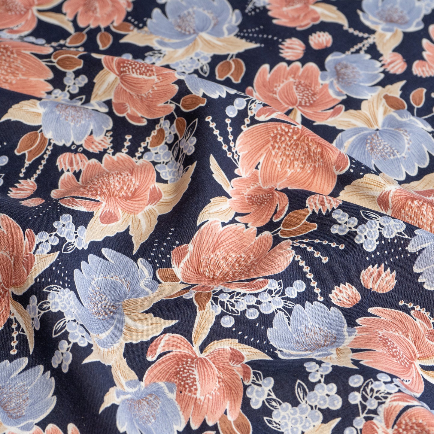 Viscose Poplin - Blue and Blush Pink Floral