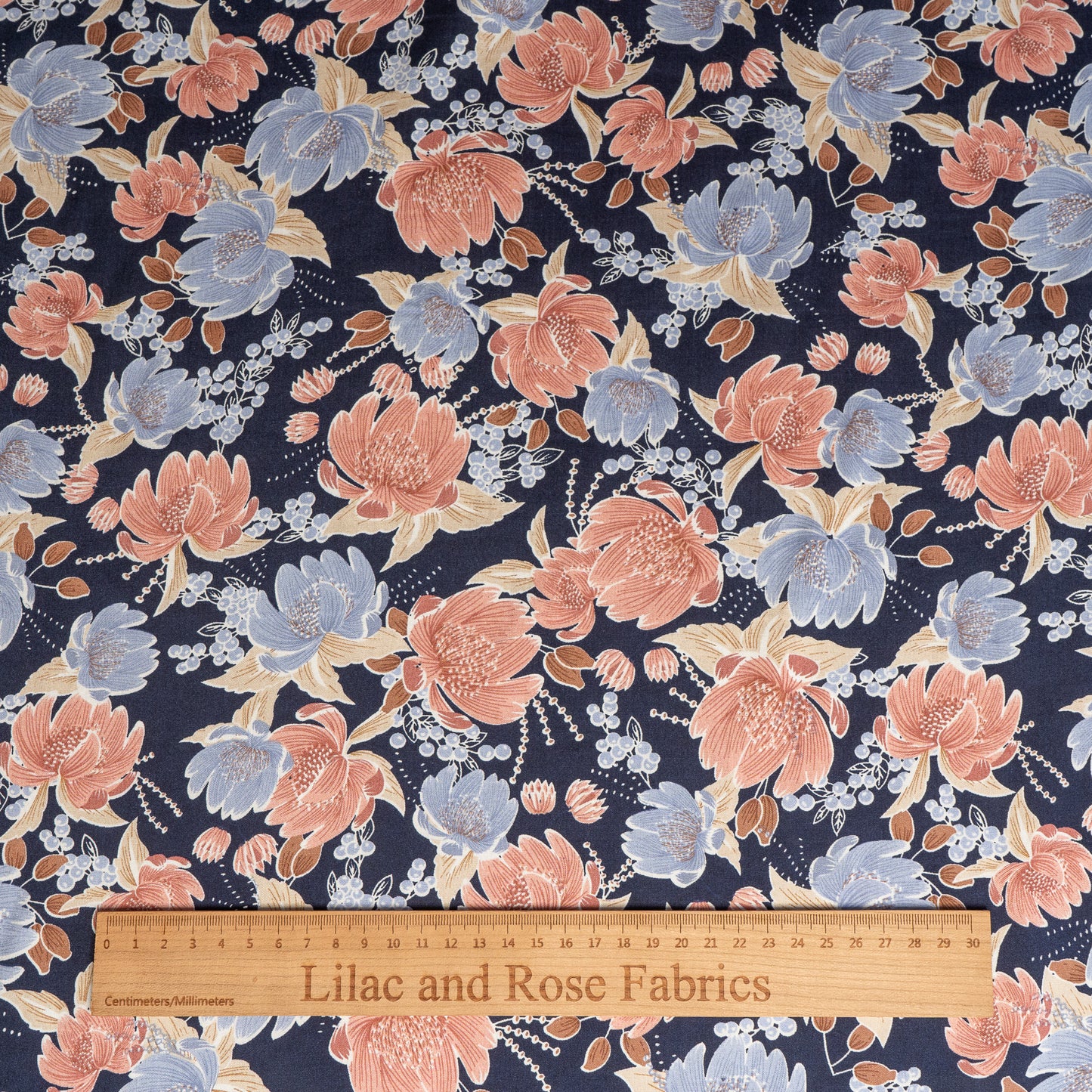 Viscose Poplin - Blue and Blush Pink Floral