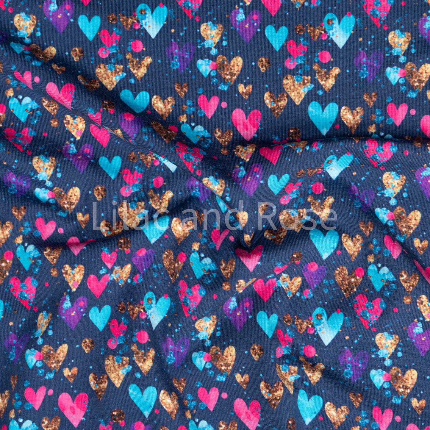 Cotton Jersey - Glitter Hearts - Navy