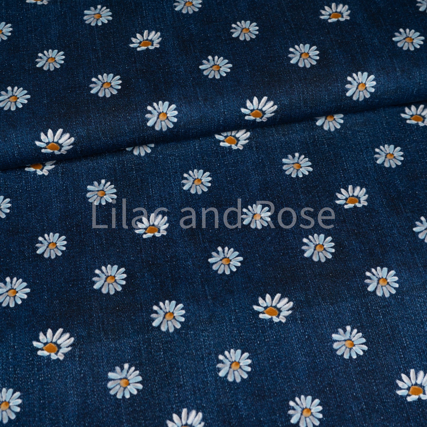 Cotton Jersey - Navy Denim Daisies