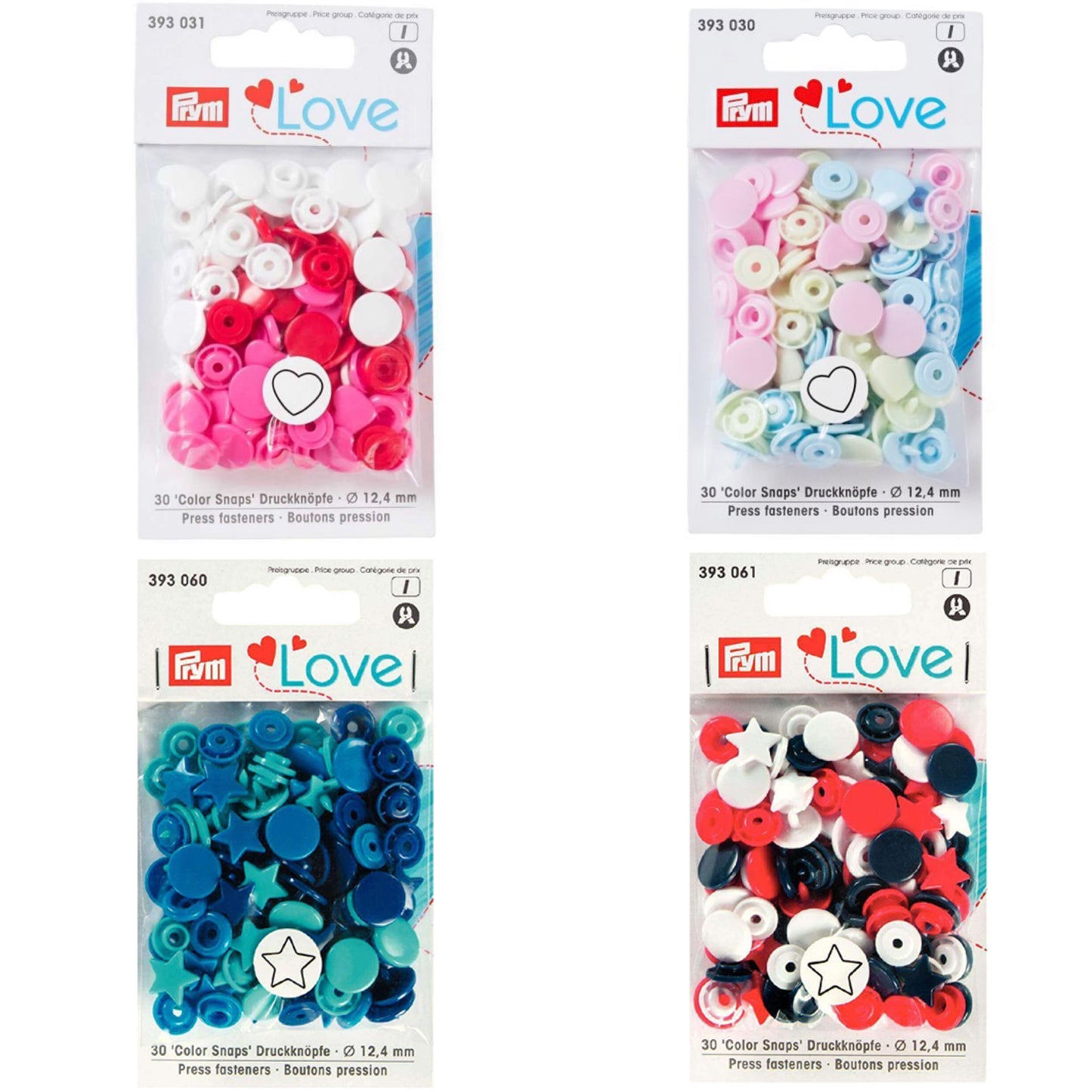 Prym Colour Snaps 12.4mm - Mixed Colours 30 Pack - Hearts and Stars