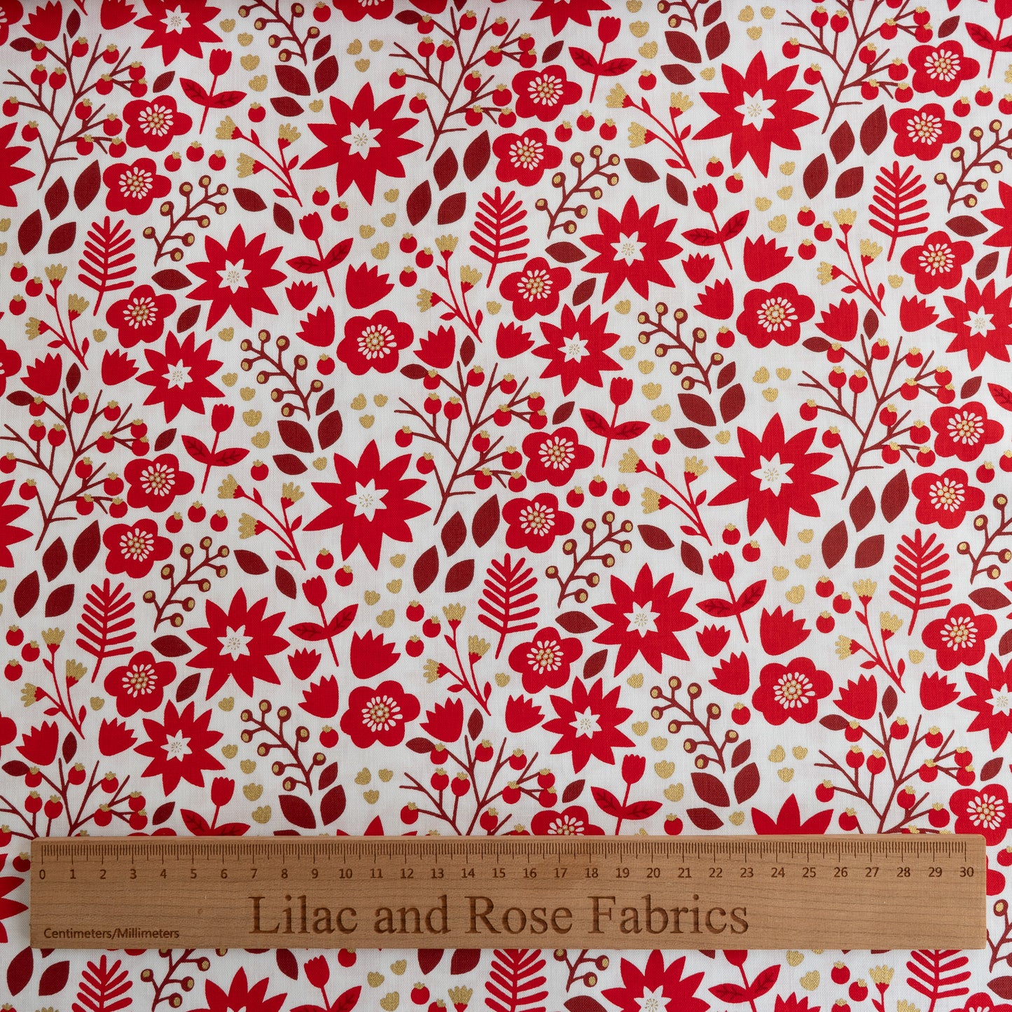 100% Cotton - Red Winter Floral by Dashwood Studios