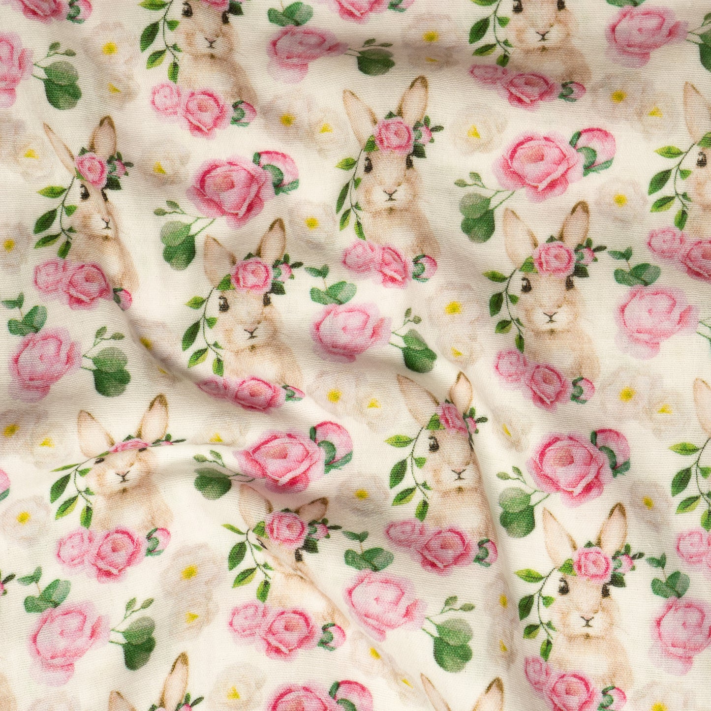 Double Gauze - Pink Floral Bunnies