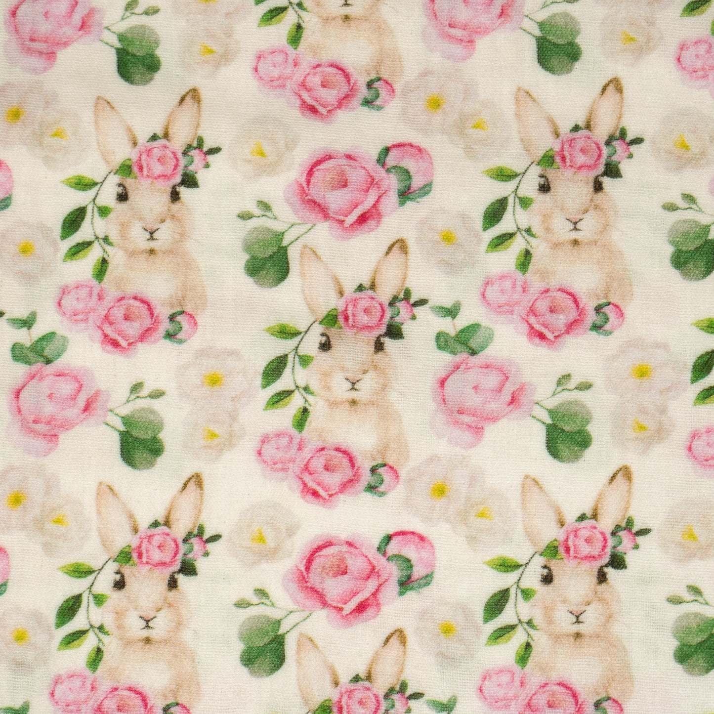 Double Gauze - Pink Floral Bunnies