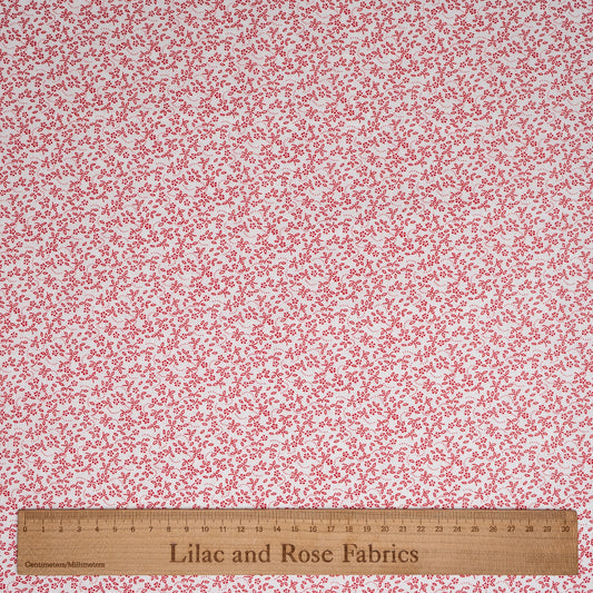 100% Cotton - Ditsy Daisy - Ivory and Red