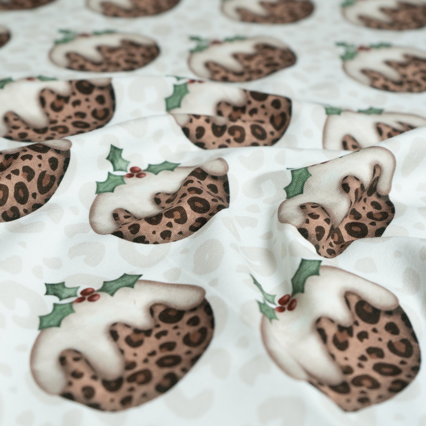 Cotton Jersey - Leopard Print Christmas Puddings