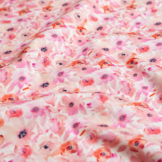 100% Cotton - Pink Watercolour Floral