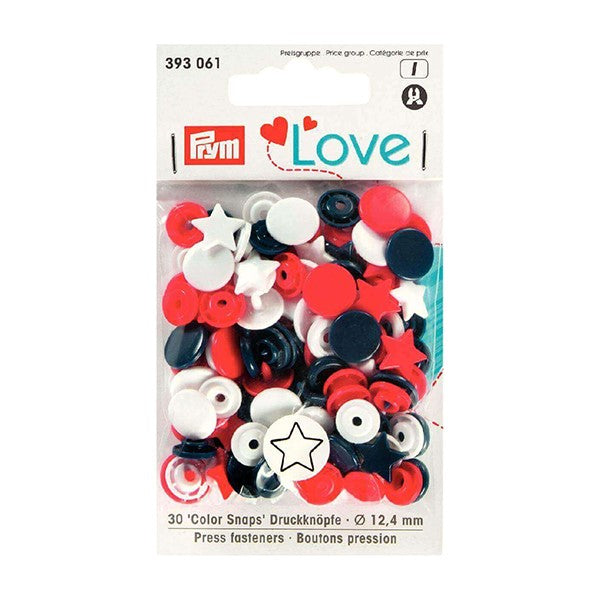 Prym Colour Snaps 12.4mm - Mixed Colours 30 Pack - Hearts and Stars