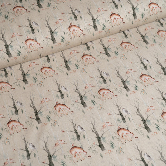 Cotton Jersey - Woodland Animals on Beige